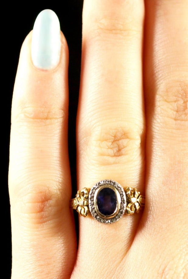 French Victorian Sapphire Diamond 18Ct Ring Circa 1900