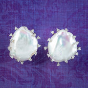 Freshwater Pearl Cz Clip Earrings Sterling Silver