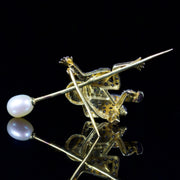 Frog Banjo Diamond Pearl Brooch 9Ct Gold Silver