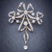 Edwardian Style Garland 3Ct Diamond Pearl Brooch 18Ct Gold