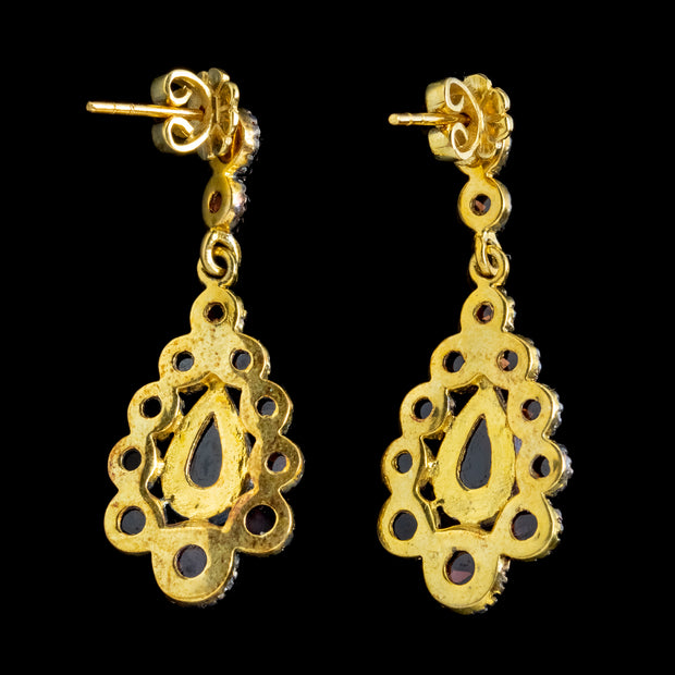 Garnet Cluster Earrings Silver 18Ct Gold