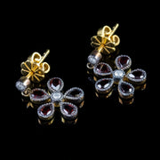 Garnet Diamond Floral Earrings Silver 18Ct Gold