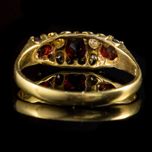 Victorian Style Garnet Paste Trilogy Ring 18Ct Gold Silver