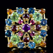 Gemstone Mixture Square Ring 18Ct Gold On Silver