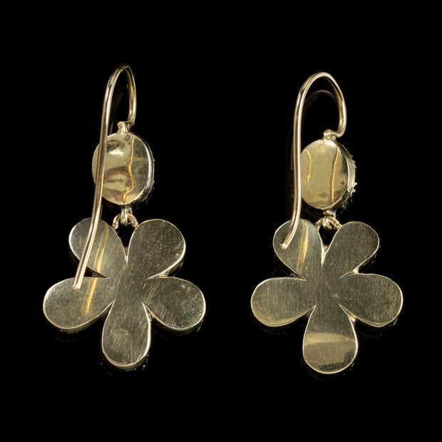 Georgian Flat Cut Garnet Flower Earrings 18Ct Gold