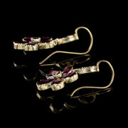 Georgian Flat Cut Garnet Flower Earrings 18Ct Gold