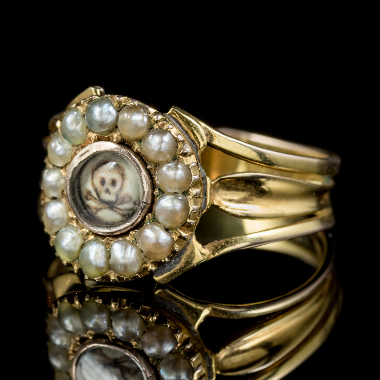 Georgian Memento Mori Pearl Skull Cross Bones Ring 18Ct Gold Circa 180 ...