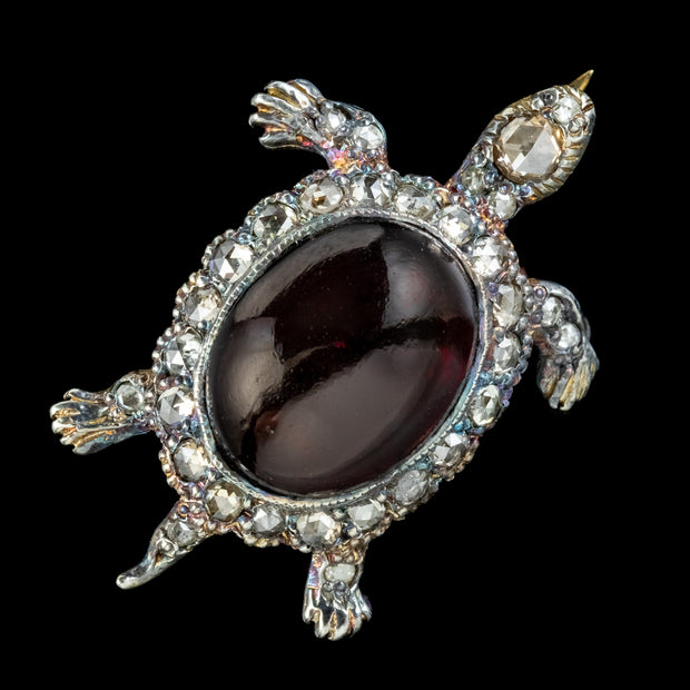 Victorian Style Garnet Diamond Tortoise Brooch 6ct Garnet