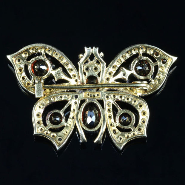 Garnet Diamond Butterfly Brooch 18Ct Gold And Silver