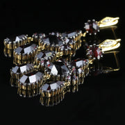 Victorian Style Garnet Diamond Long Gold Earrings