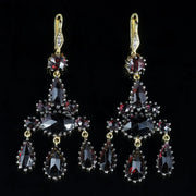 Victorian Style Garnet Diamond Long Gold Earrings