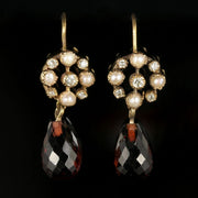 Garnet Diamond Pearl Earrings 18Ct Yellow Gold