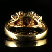 Victorian Style Garnet Diamond Trilogy Ring 9Ct Gold