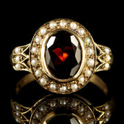 Garnet Pearl Cluster Ring 9Ct Gold