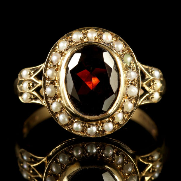 Garnet Pearl Cluster Ring 9Ct Gold