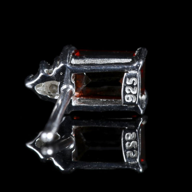 Garnet And Diamond Silver Stud Earrings - 0.60Ct