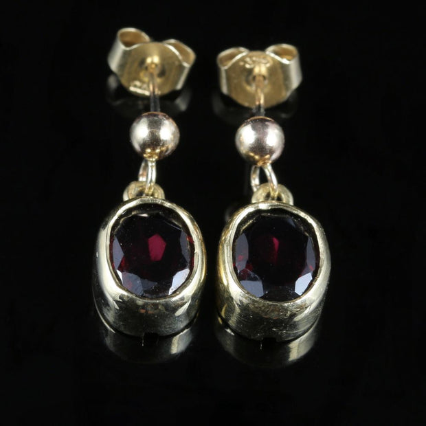 Garnet Drop Earrings 9Ct Gold