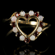 Garnet And Opal Heart Ring 9Ct Gold Victorian