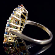 Gemstone Mixture Square Ring 18Ct Gold On Silver