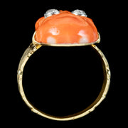 Georgian Memento Mori Style Coral Skull Ring Diamond Eyes