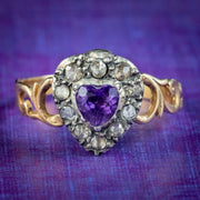 Georgian Style Amethyst Diamond Heart Ring 