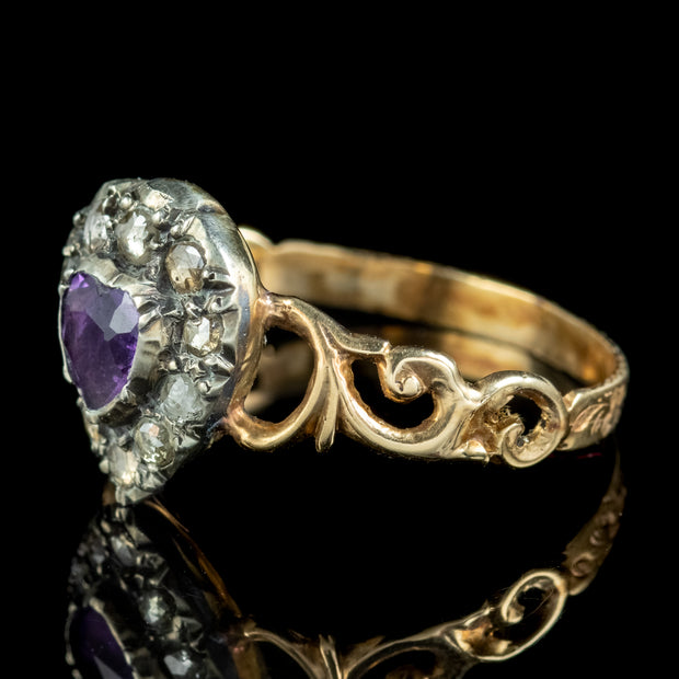 Georgian Style Amethyst Diamond Heart Ring 