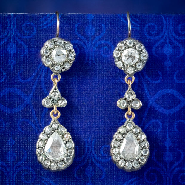 Georgian Style Diamond Drop Earrings 4.5ct Of Diamond