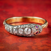 Georgian Style Diamond Snake Eternity Ring Ruby Eyes 