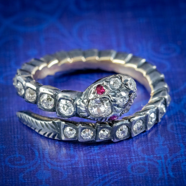 Georgian Style Diamond Snake Eternity Ring Ruby Eyes