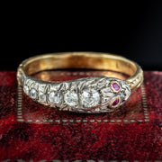 Georgian Style Diamond Snake Eternity Ring Ruby Eyes 