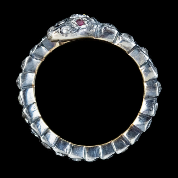 Georgian Style Diamond Snake Eternity Ring Ruby Eyes