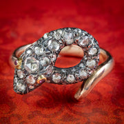 Georgian Style Diamond Snake Ring Ruby Eyes 1ct Of Diamond 