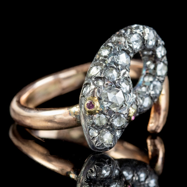 Georgian Style Diamond Snake Ring Ruby Eyes 1ct Of Diamond 