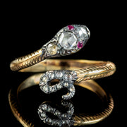 Georgian Style Diamond Snake Ring Ruby Eyes