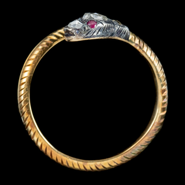 Georgian Style Diamond Snake Ring Ruby Eyes