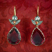 Georgian Style Flat Cut Garnet Diamond Earrings 