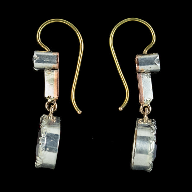 Georgian Style Garnet Diamond Drop Earrings Silver 18ct Goldb