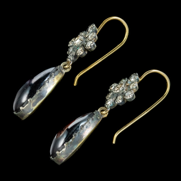 Georgian Style Garnet Diamond Drop Earrings Silver Gold Gilt