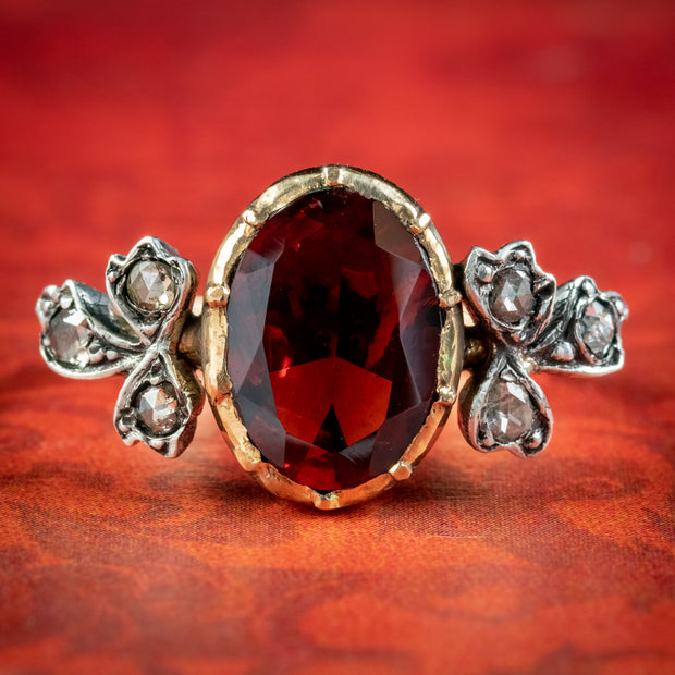 Georgian Style Garnet Diamond Ring 3ct Garnet 
