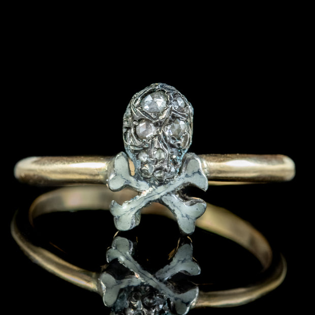 Georgian Style Memento Mori Diamond Skull Cross Bones Ring