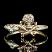 Georgian Style Memento Mori Diamond Skull Crossbones Snake Ring front