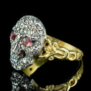 Georgian Style Memento Mori Diamond Skull Ring With Ruby Eyes