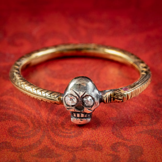 Georgian Style Memento Mori Diamond Skull Ring 