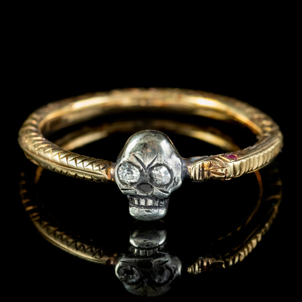 Georgian Style Memento Mori Diamond Skull Ring 