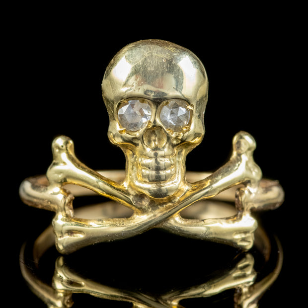 Georgian Style Memento Mori Ring Diamond Skull Cross Bones 