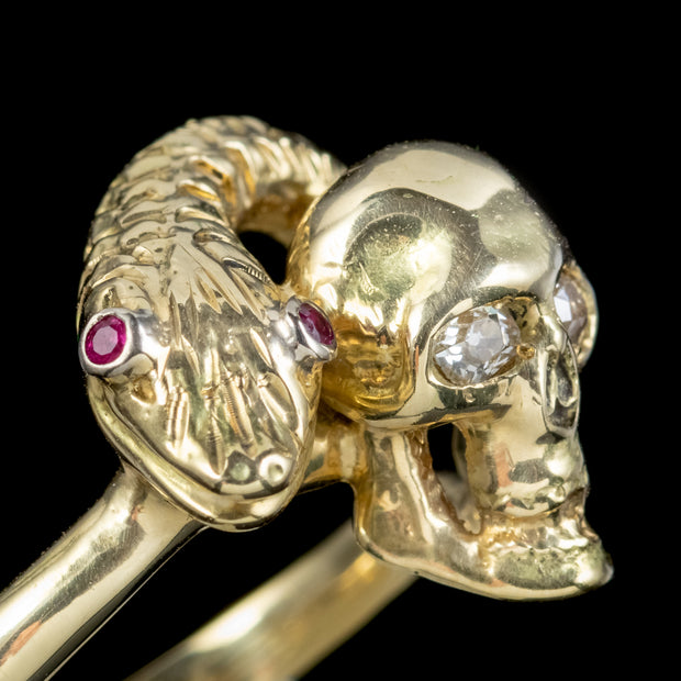 Georgian Style Memento Mori Ruby Diamond Snake And Skull Ring 