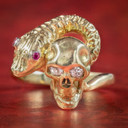 Georgian Style Memento Mori Ruby Diamond Snake And Skull Ring 