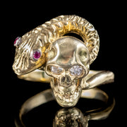 Georgian Style Memento Mori Ruby Diamond Snake And Skull Ring 