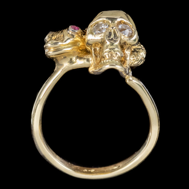 Georgian Style Memento Mori Ruby Diamond Snake And Skull Ring 