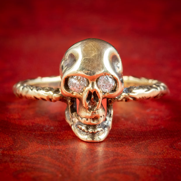 Georgian Style Memento Mori Skull Ring Diamond Eyes cover